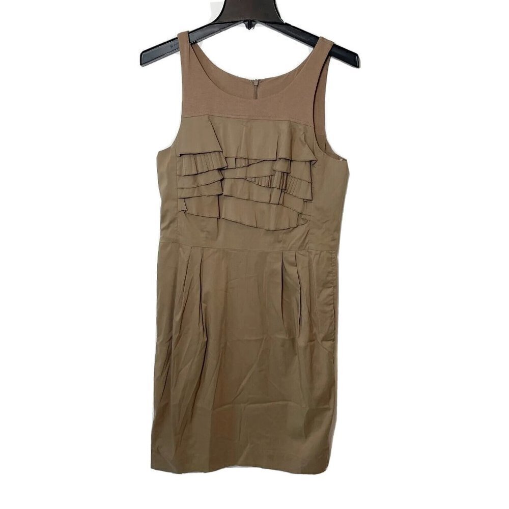 BCBGMAXAVRIA Womens Sleeveless Sheath‎ Mini Dress Mocha Size 8 Ruffles Formal